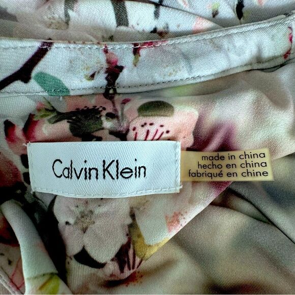 Calvin Klein Y2K Top Floral Ruched Split Neck Stretch Shirt - Picture 13 of 16